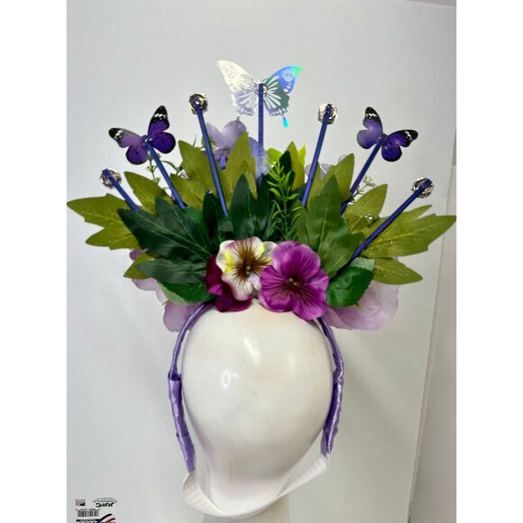 Large Floral Headpiece in Purple Costume Head Wear Hat Headband Performance - Picture 3 of 8